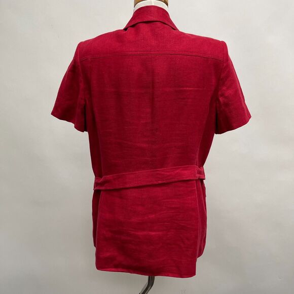 Style & Co. Collection Women's Jacket Top Size 10 Red 100% Linen Short Sleeve - Picture 4 of 7